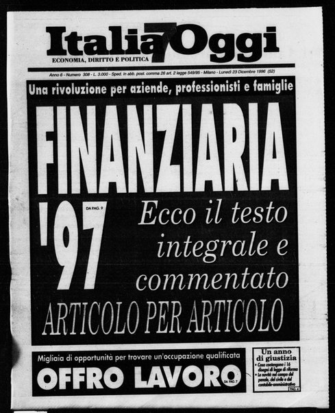 Italia oggi : quotidiano di economia finanza e politica